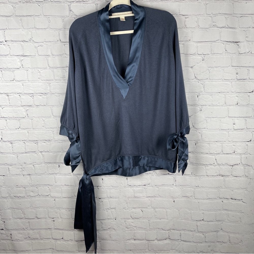 Stella McCartney Navy Satin-Trim V-Neck Sweater